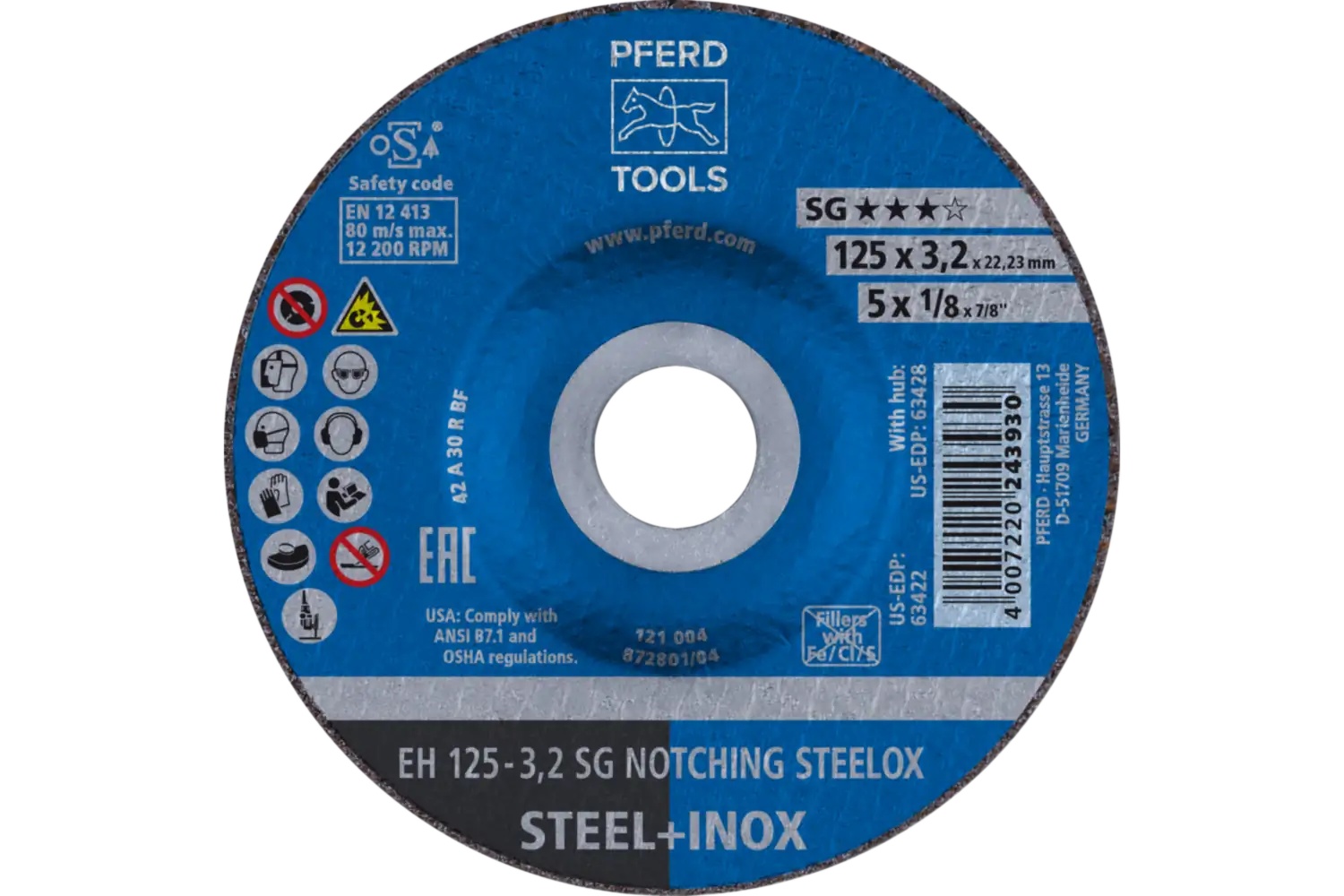 Picture of Pferd Grinding Wheel, 5" X 1/8 X 7/8, Sg Notching Steelox, T27, Aluminum Oxide